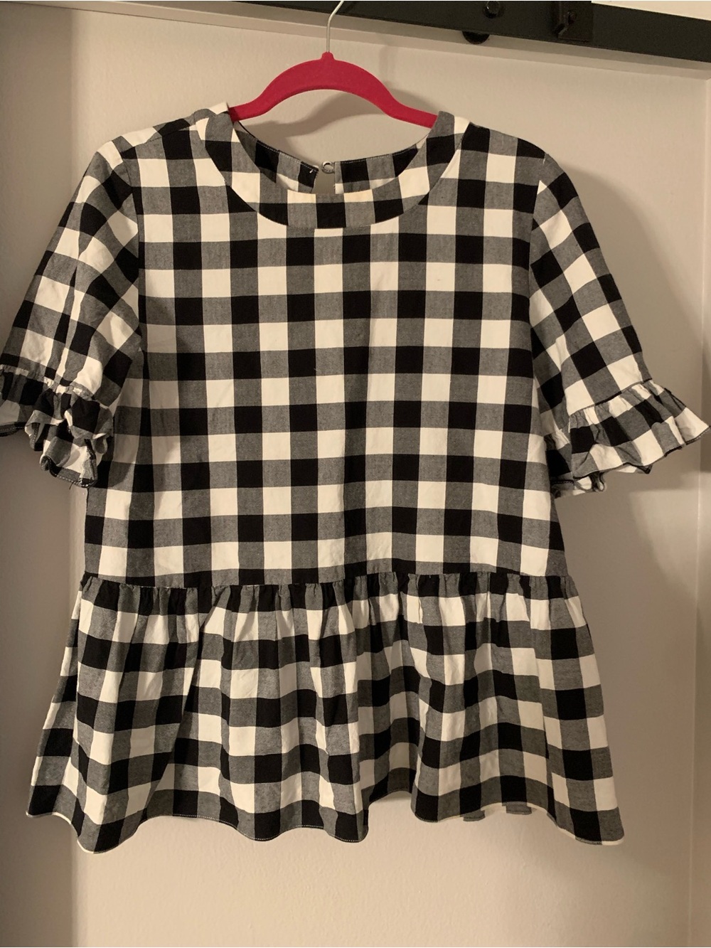 LaRoque Large black and white gingham peplum top